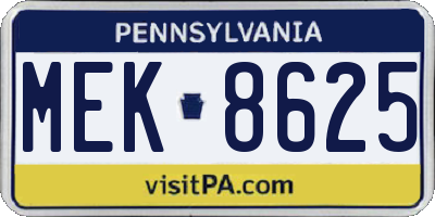 PA license plate MEK8625