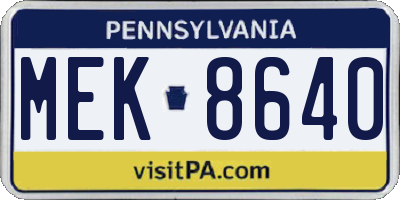 PA license plate MEK8640