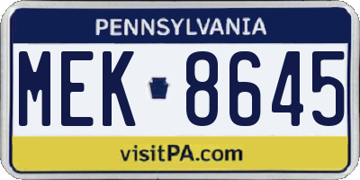 PA license plate MEK8645