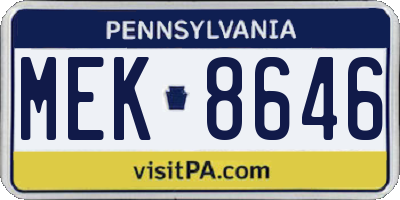 PA license plate MEK8646
