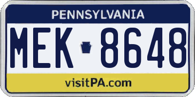 PA license plate MEK8648