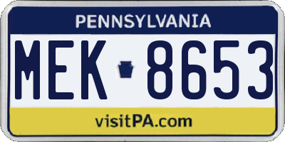 PA license plate MEK8653