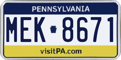 PA license plate MEK8671