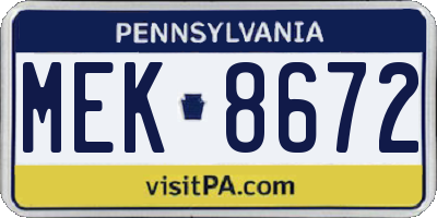 PA license plate MEK8672
