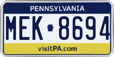 PA license plate MEK8694