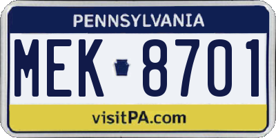 PA license plate MEK8701