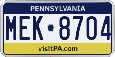 PA license plate MEK8704