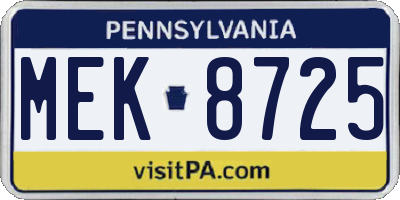 PA license plate MEK8725