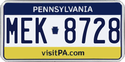 PA license plate MEK8728