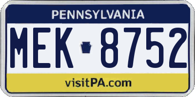 PA license plate MEK8752