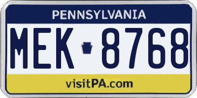 PA license plate MEK8768