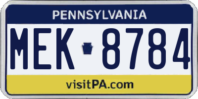 PA license plate MEK8784