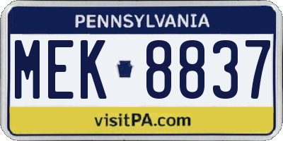 PA license plate MEK8837