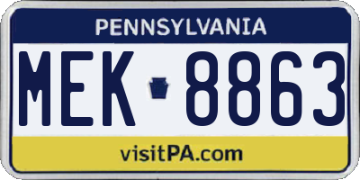 PA license plate MEK8863