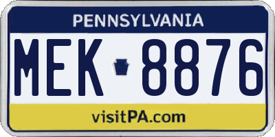 PA license plate MEK8876