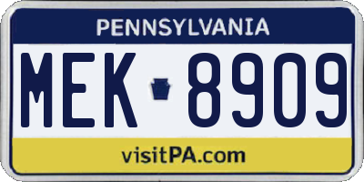 PA license plate MEK8909