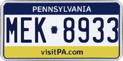 PA license plate MEK8933
