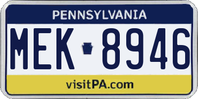 PA license plate MEK8946