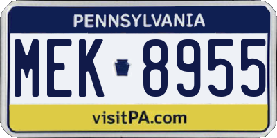 PA license plate MEK8955