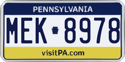 PA license plate MEK8978