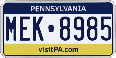 PA license plate MEK8985