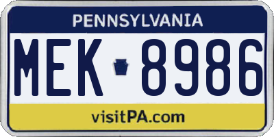 PA license plate MEK8986