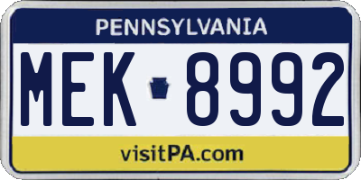 PA license plate MEK8992