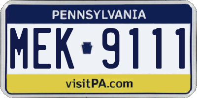 PA license plate MEK9111