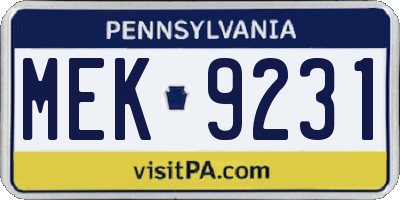 PA license plate MEK9231