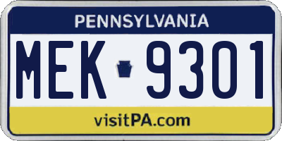 PA license plate MEK9301