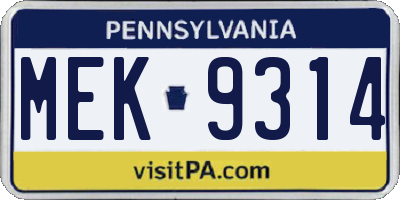 PA license plate MEK9314