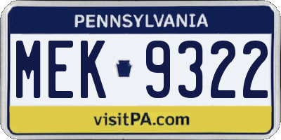 PA license plate MEK9322