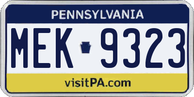 PA license plate MEK9323