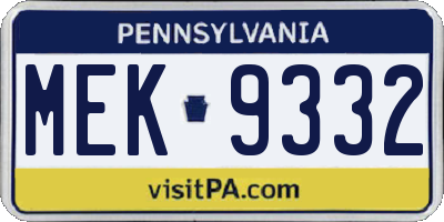 PA license plate MEK9332