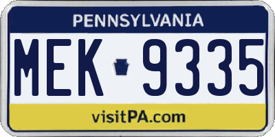 PA license plate MEK9335