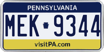 PA license plate MEK9344