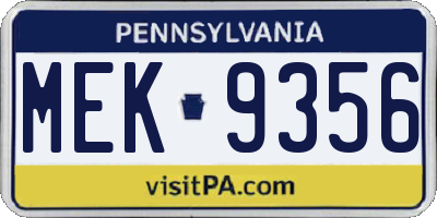 PA license plate MEK9356