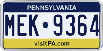 PA license plate MEK9364