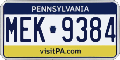 PA license plate MEK9384