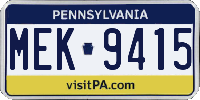 PA license plate MEK9415