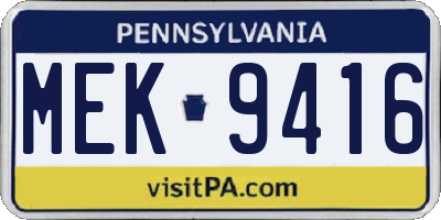 PA license plate MEK9416