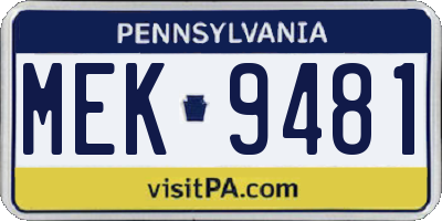 PA license plate MEK9481