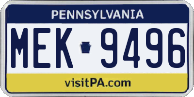 PA license plate MEK9496