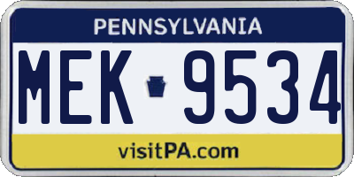 PA license plate MEK9534
