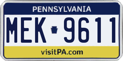 PA license plate MEK9611