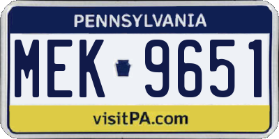PA license plate MEK9651