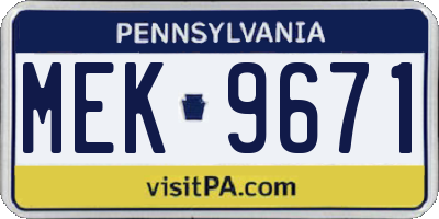 PA license plate MEK9671