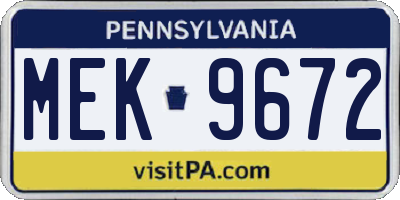 PA license plate MEK9672