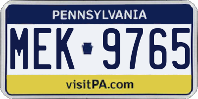 PA license plate MEK9765