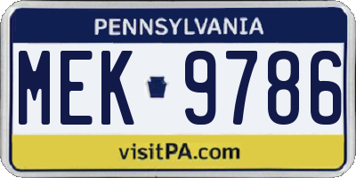 PA license plate MEK9786